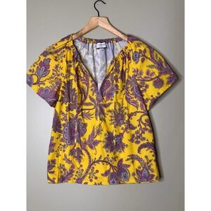 J.Crew Collection Ratti Yellow Paisley Peasant Top Womens XXS Cotton Boho